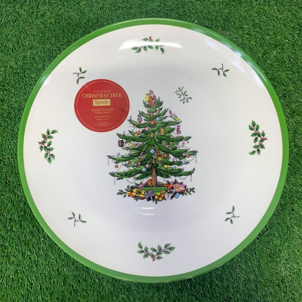 Spode Round Platter NWT Christmas Tree Melamine 14 inches Holiday Winter